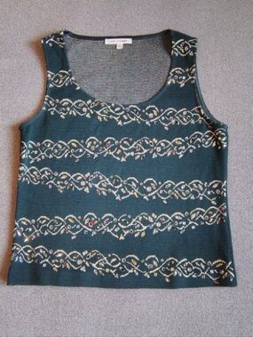 Vtg 90s St John Sequin Santana Knit Top Women 6 Green Glam Luxury Sleeveless USA